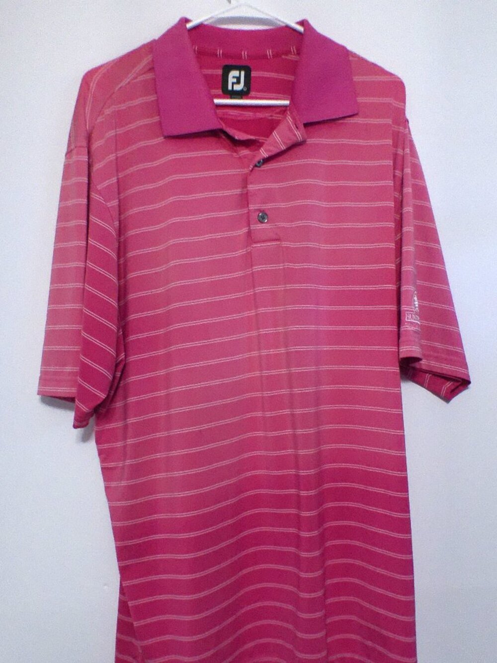 FootJoy FJ Polo Shirt Men Large Pink Striped Hunters Ridge Golf Short Sleeve